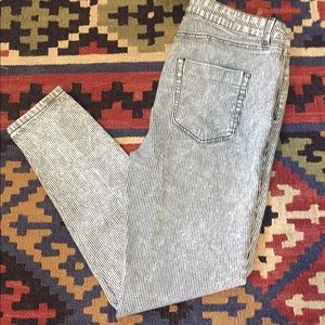 Pinstriped navy and white jeans